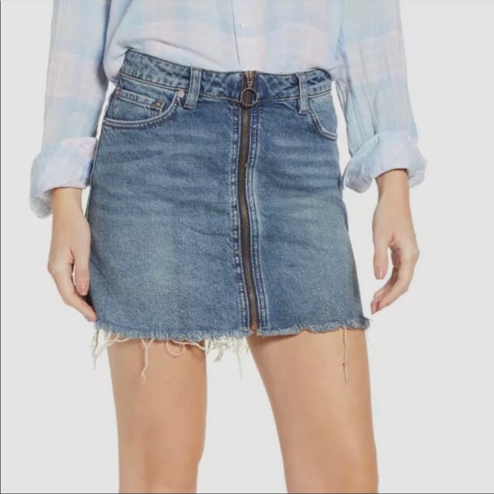 Excellent Free People Zip It Up Denim Skirt 27 Blue Copper High Rise